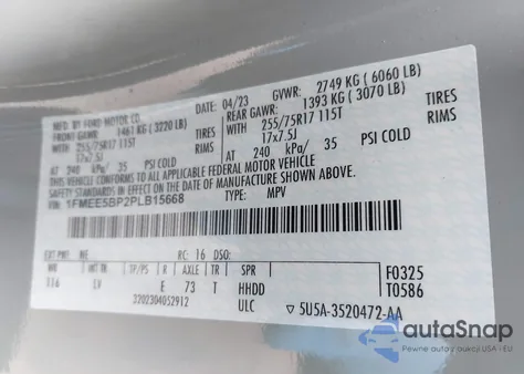 2023 Ford Bronco Big Bend z USA, uszkodzony, nr VIN 1FMEE5BP2PLB15668